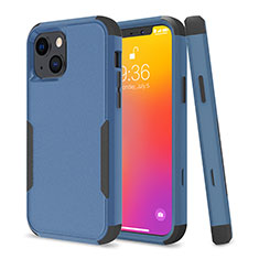 Silikon Hülle Handyhülle und Kunststoff Schutzhülle Hartschalen Tasche Vorder und Rückseite 360 Grad Ganzkörper für Apple iPhone 14 Plus Blau und Schwarz