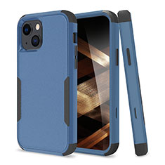 Silikon Hülle Handyhülle und Kunststoff Schutzhülle Hartschalen Tasche Vorder und Rückseite 360 Grad Ganzkörper für Apple iPhone 15 Blau und Schwarz