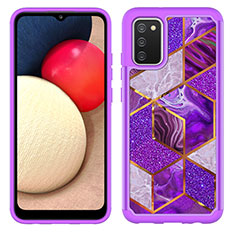 Silikon Hülle Handyhülle und Kunststoff Schutzhülle Hartschalen Tasche Vorder und Rückseite 360 Grad Ganzkörper JX1 für Samsung Galaxy A02s Violett