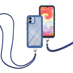 Silikon Hülle Handyhülle und Kunststoff Schutzhülle Hartschalen Tasche Vorder und Rückseite 360 Grad Ganzkörper mit Schlüsselband Lanyard für Samsung Galaxy A04 4G Blau