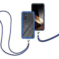 Silikon Hülle Handyhülle und Kunststoff Schutzhülle Hartschalen Tasche Vorder und Rückseite 360 Grad Ganzkörper mit Schlüsselband Lanyard für Samsung Galaxy A15 LTE Blau