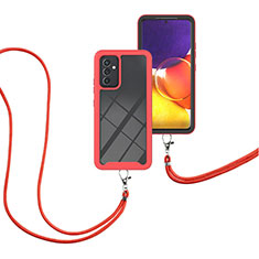 Silikon Hülle Handyhülle und Kunststoff Schutzhülle Hartschalen Tasche Vorder und Rückseite 360 Grad Ganzkörper mit Schlüsselband Lanyard für Samsung Galaxy A24 4G Rot