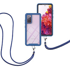 Silikon Hülle Handyhülle und Kunststoff Schutzhülle Hartschalen Tasche Vorder und Rückseite 360 Grad Ganzkörper mit Schlüsselband Lanyard für Samsung Galaxy S20 FE 4G Blau