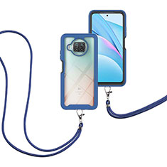 Silikon Hülle Handyhülle und Kunststoff Schutzhülle Hartschalen Tasche Vorder und Rückseite 360 Grad Ganzkörper mit Schlüsselband Lanyard für Xiaomi Mi 10T Lite 5G Blau