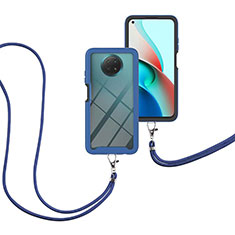 Silikon Hülle Handyhülle und Kunststoff Schutzhülle Hartschalen Tasche Vorder und Rückseite 360 Grad Ganzkörper mit Schlüsselband Lanyard für Xiaomi Redmi Note 9T 5G Blau