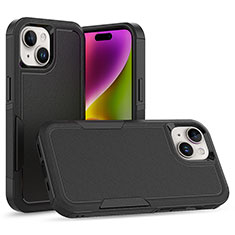 Silikon Hülle Handyhülle und Kunststoff Schutzhülle Hartschalen Tasche Vorder und Rückseite 360 Grad Ganzkörper MQ1 für Apple iPhone 14 Plus Schwarz