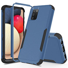 Silikon Hülle Handyhülle und Kunststoff Schutzhülle Hartschalen Tasche Vorder und Rückseite 360 Grad Ganzkörper MQ1 für Samsung Galaxy A03s Blau und Schwarz
