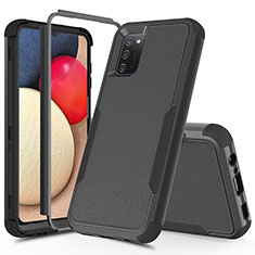 Silikon Hülle Handyhülle und Kunststoff Schutzhülle Hartschalen Tasche Vorder und Rückseite 360 Grad Ganzkörper MQ1 für Samsung Galaxy A03s Schwarz