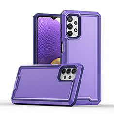 Silikon Hülle Handyhülle und Kunststoff Schutzhülle Hartschalen Tasche Vorder und Rückseite 360 Grad Ganzkörper Q01W für Samsung Galaxy A32 5G Violett