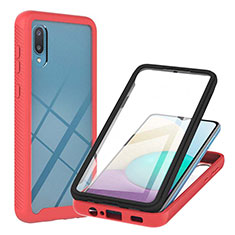 Silikon Hülle Handyhülle und Kunststoff Schutzhülle Hartschalen Tasche Vorder und Rückseite 360 Grad Ganzkörper U02 für Samsung Galaxy A02 Rot