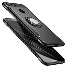 Silikon Hülle Handyhülle und Kunststoff Schutzhülle mit Fingerring Ständer A01 für Huawei Honor Play 7X Schwarz