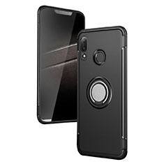 Silikon Hülle Handyhülle und Kunststoff Schutzhülle mit Fingerring Ständer für Huawei P Smart+ Plus Schwarz