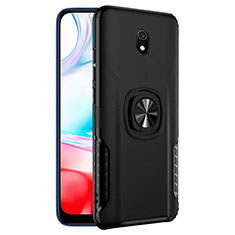 Silikon Hülle Handyhülle und Kunststoff Schutzhülle mit Fingerring Ständer für Xiaomi Redmi 8A Schwarz