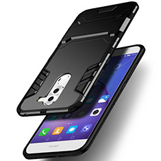 Silikon Hülle Handyhülle und Kunststoff Schutzhülle mit Ständer für Huawei Honor 6X Pro Schwarz