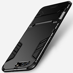 Silikon Hülle Handyhülle und Kunststoff Schutzhülle mit Ständer für Huawei P10 Plus Schwarz