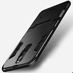 Silikon Hülle Handyhülle und Kunststoff Schutzhülle mit Ständer R01 für Huawei G10 Schwarz