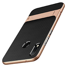 Silikon Hülle Handyhülle und Kunststoff Schutzhülle mit Ständer W01 für Huawei P20 Lite Gold und Schwarz