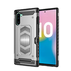 Silikon Hülle Handyhülle und Kunststoff Schutzhülle Tasche Magnetisch für Samsung Galaxy Note 10 Silber