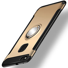 Silikon Hülle Handyhülle und Kunststoff Schutzhülle Tasche mit Fingerring Ständer für Huawei GR3 (2017) Gold