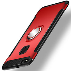 Silikon Hülle Handyhülle und Kunststoff Schutzhülle Tasche mit Fingerring Ständer für Huawei Nova Lite Rot