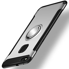 Silikon Hülle Handyhülle und Kunststoff Schutzhülle Tasche mit Fingerring Ständer für Huawei Nova Lite Silber