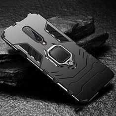 Silikon Hülle Handyhülle und Kunststoff Schutzhülle Tasche mit Fingerring Ständer für OnePlus 7 Pro Schwarz