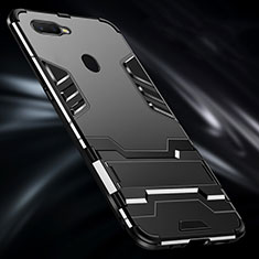 Silikon Hülle Handyhülle und Kunststoff Schutzhülle Tasche mit Fingerring Ständer für Oppo AX7 Schwarz