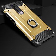 Silikon Hülle Handyhülle und Kunststoff Schutzhülle Tasche mit Fingerring Ständer für Xiaomi Poco X2 Gold