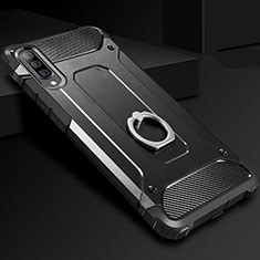 Silikon Hülle Handyhülle und Kunststoff Schutzhülle Tasche mit Fingerring Ständer H01 für Samsung Galaxy A70S Schwarz