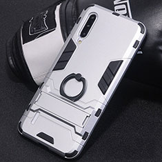 Silikon Hülle Handyhülle und Kunststoff Schutzhülle Tasche mit Fingerring Ständer H01 für Xiaomi Mi A3 Silber