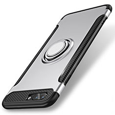 Silikon Hülle Handyhülle und Kunststoff Schutzhülle Tasche mit Fingerring Ständer S01 für Apple iPhone 7 Plus Silber