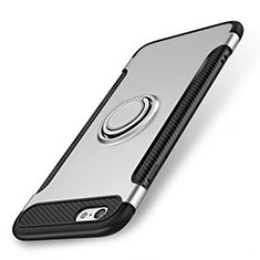 Silikon Hülle Handyhülle und Kunststoff Schutzhülle Tasche mit Fingerring Ständer S01 für Apple iPhone 8 Silber