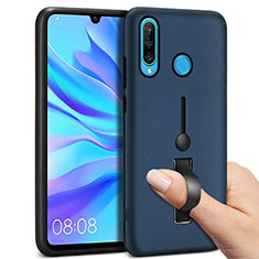 Silikon Hülle Handyhülle und Kunststoff Schutzhülle Tasche mit Fingerring Ständer S04 für Huawei Nova 4e Blau