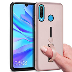 Silikon Hülle Handyhülle und Kunststoff Schutzhülle Tasche mit Fingerring Ständer S04 für Huawei P30 Lite Rosegold