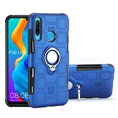 Silikon Hülle Handyhülle und Kunststoff Schutzhülle Tasche mit Magnetisch Fingerring Ständer A01 für Huawei Nova 4e Hellblau