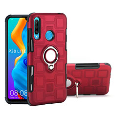 Silikon Hülle Handyhülle und Kunststoff Schutzhülle Tasche mit Magnetisch Fingerring Ständer A01 für Huawei P30 Lite Rot