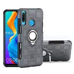 Silikon Hülle Handyhülle und Kunststoff Schutzhülle Tasche mit Magnetisch Fingerring Ständer A01 für Huawei P30 Lite XL Grau