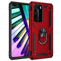 Silikon Hülle Handyhülle und Kunststoff Schutzhülle Tasche mit Magnetisch Fingerring Ständer C01 für Huawei P40 Pro Rot