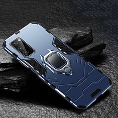 Silikon Hülle Handyhülle und Kunststoff Schutzhülle Tasche mit Magnetisch Fingerring Ständer für Huawei Honor V30 Pro 5G Blau