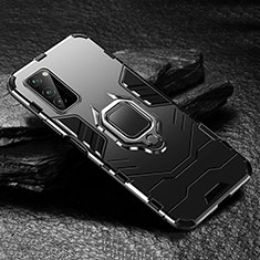 Silikon Hülle Handyhülle und Kunststoff Schutzhülle Tasche mit Magnetisch Fingerring Ständer für Huawei Honor V30 Pro 5G Schwarz