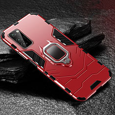 Silikon Hülle Handyhülle und Kunststoff Schutzhülle Tasche mit Magnetisch Fingerring Ständer für Huawei Honor View 30 Pro 5G Rot