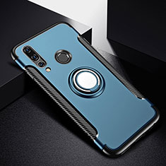 Silikon Hülle Handyhülle und Kunststoff Schutzhülle Tasche mit Magnetisch Fingerring Ständer für Huawei Nova 4e Blau