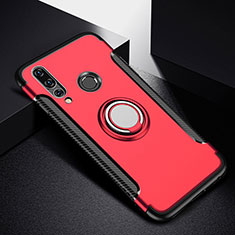 Silikon Hülle Handyhülle und Kunststoff Schutzhülle Tasche mit Magnetisch Fingerring Ständer für Huawei P30 Lite New Edition Rot