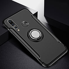 Silikon Hülle Handyhülle und Kunststoff Schutzhülle Tasche mit Magnetisch Fingerring Ständer für Huawei P30 Lite New Edition Schwarz
