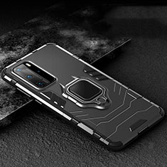 Silikon Hülle Handyhülle und Kunststoff Schutzhülle Tasche mit Magnetisch Fingerring Ständer für Huawei P40 Pro Schwarz