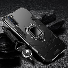 Silikon Hülle Handyhülle und Kunststoff Schutzhülle Tasche mit Magnetisch Fingerring Ständer für Oppo F15 Schwarz