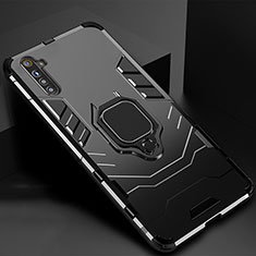 Silikon Hülle Handyhülle und Kunststoff Schutzhülle Tasche mit Magnetisch Fingerring Ständer für Oppo K5 Schwarz