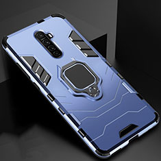 Silikon Hülle Handyhülle und Kunststoff Schutzhülle Tasche mit Magnetisch Fingerring Ständer für Oppo Reno Ace Blau