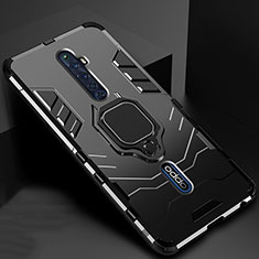 Silikon Hülle Handyhülle und Kunststoff Schutzhülle Tasche mit Magnetisch Fingerring Ständer für Oppo Reno2 Z Schwarz