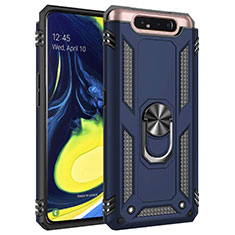 Silikon Hülle Handyhülle und Kunststoff Schutzhülle Tasche mit Magnetisch Fingerring Ständer für Samsung Galaxy A90 4G Blau